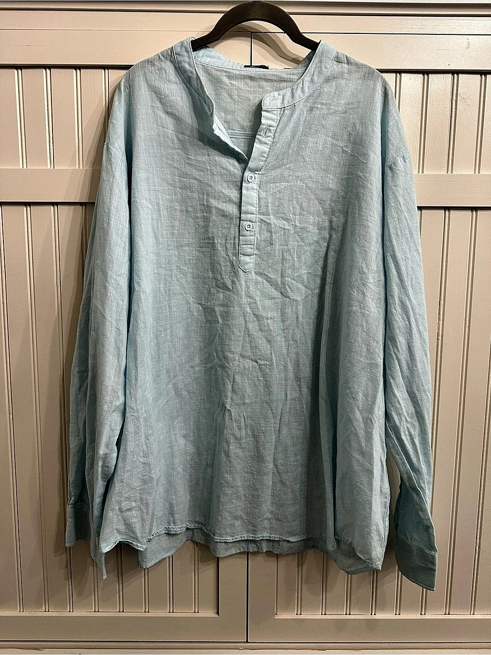 Coofandy Cotton Hemp Long Sleeve Tunic Blue XL